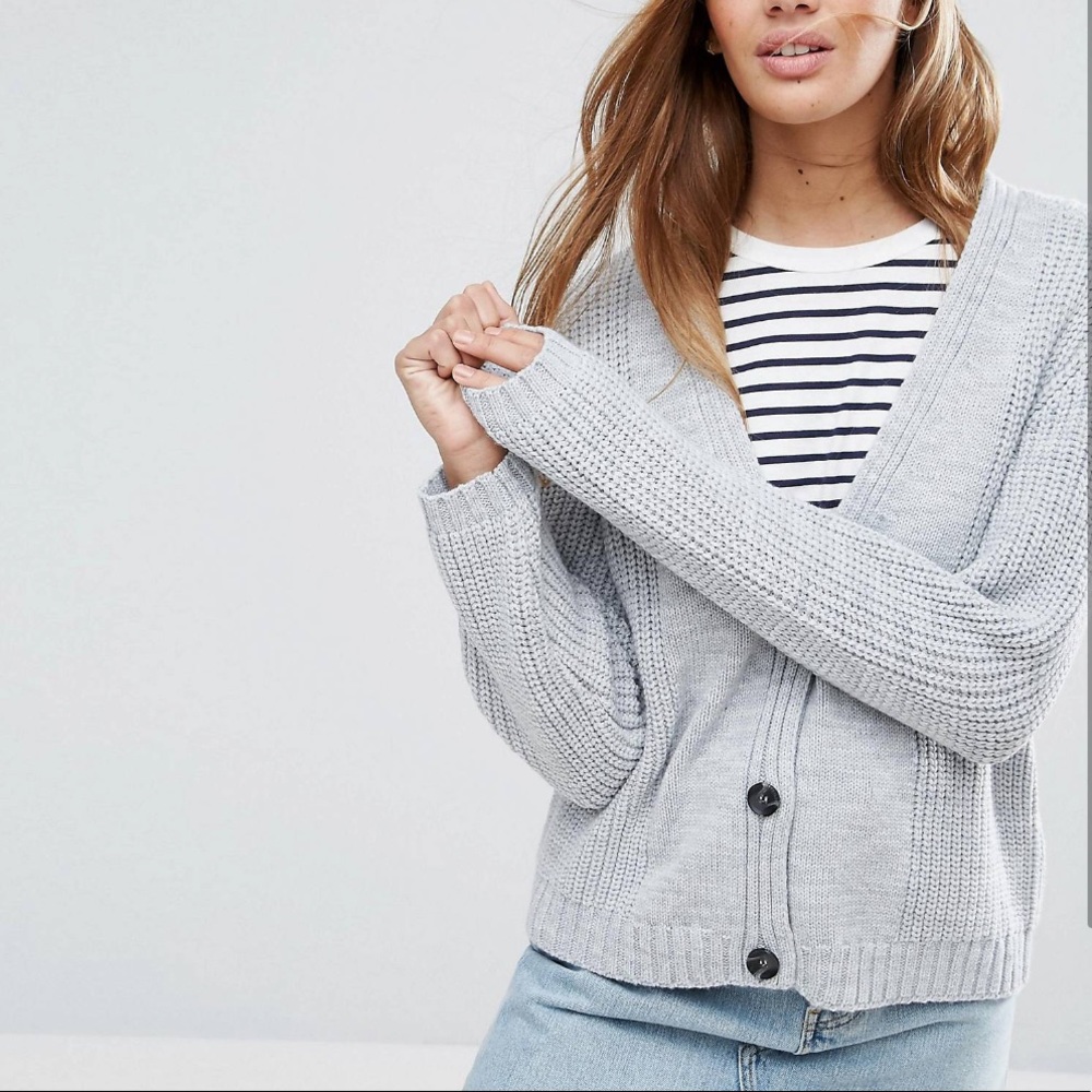 Gray Chunky Knit Cardigan With Buttons